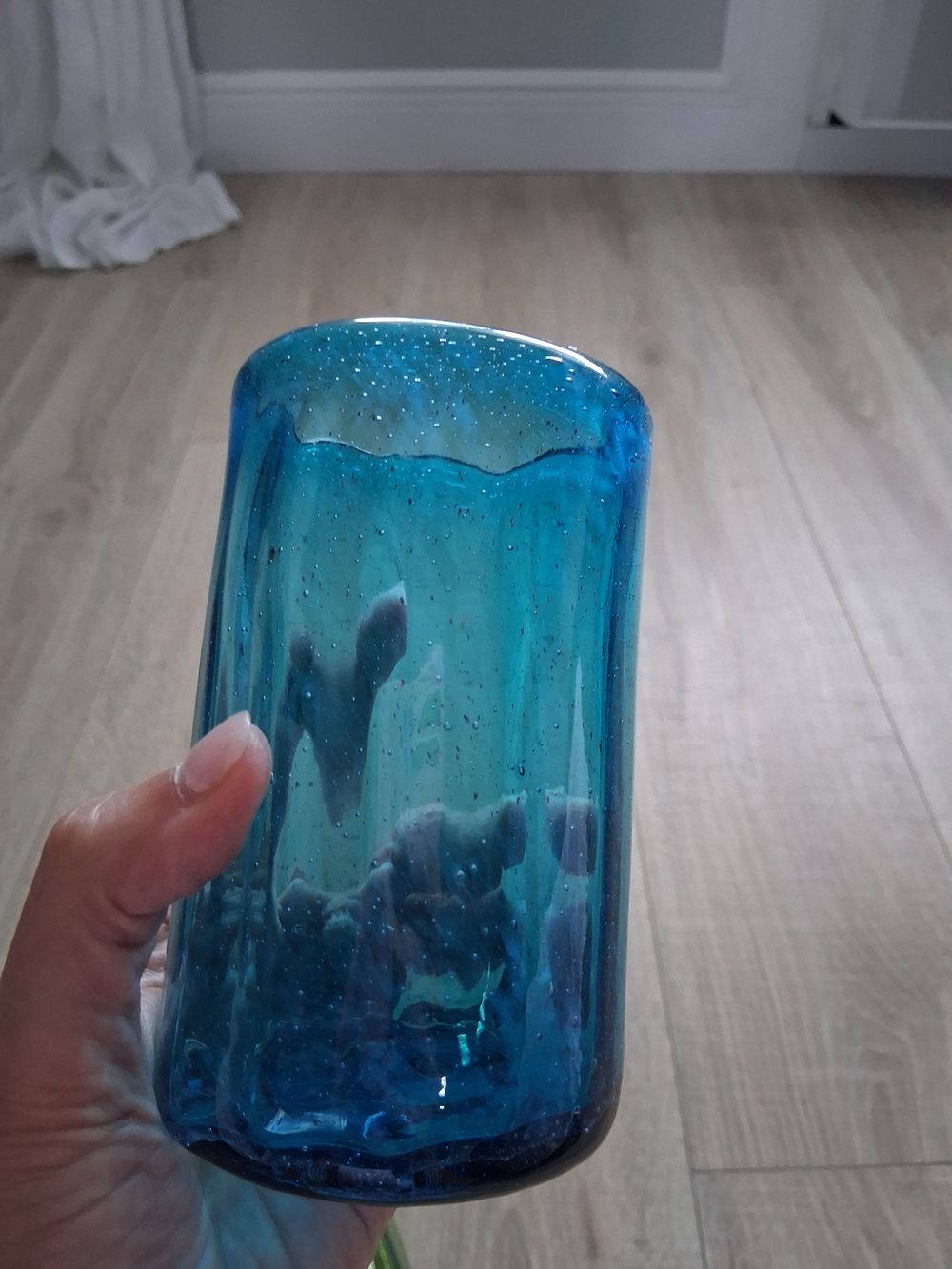 Vintage Handblown Drinking Glasses Blue and Green Bubbles - Picture 8 of 9